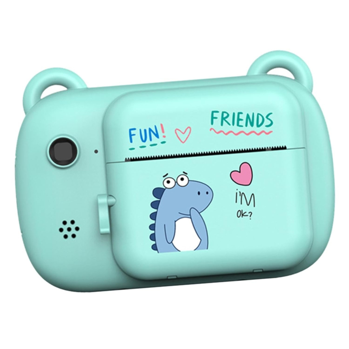 Camera Instantanee pentru Copii, Flippy, Camera Frontala + Selfie, cu Functie de Printare, Cablu USB-C, Bluetooth, Compatibil iOS/Android, Imprimare APP, Model Dino Love, Albastru [2]