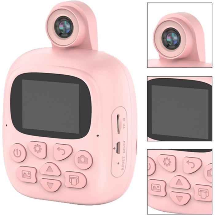 Camera Instantanee pentru Copii, Flippy, Camera Frontala + Selfie, cu Functie de Printare, Cablu USB-C, Bluetooth, Compatibil iOS/Android, Imprimare APP, Model Bunny, Roz [11]