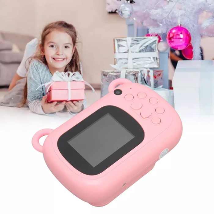 Camera Instantanee pentru Copii, Flippy, Camera Frontala + Selfie, cu Functie de Printare, Cablu USB-C, Bluetooth, Compatibil iOS/Android, Imprimare APP, Model Iepure Love, Roz [3]