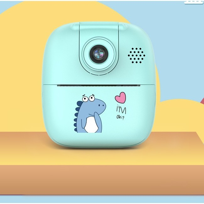 Camera Instantanee pentru Copii, Flippy, Camera Frontala + Selfie, cu Functie de Printare, Cablu USB-C, Bluetooth, Compatibil iOS/Android, Imprimare APP, Model Dino, Albastru [4]
