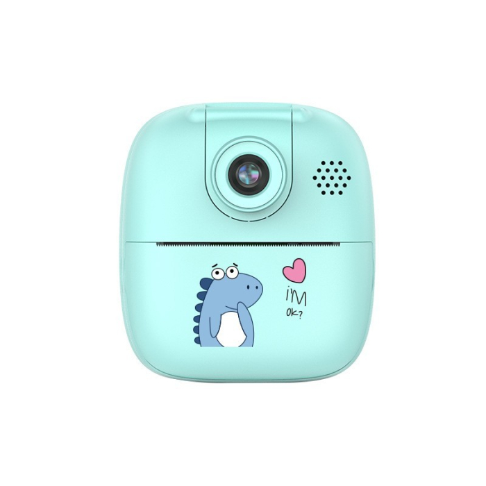 Camera Instantanee pentru Copii, Flippy, Camera Frontala + Selfie, cu Functie de Printare, Cablu USB-C, Bluetooth, Compatibil iOS/Android, Imprimare APP, Model Dino, Albastru [3]