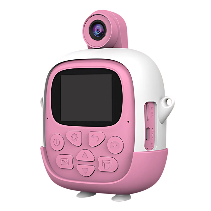 Camera Instantanee pentru Copii, Flippy, cu Functie de Printare, Cablu USB-C, Bluetooth, Compatibil iOS/Android, Camera Frontala + Selfie, Model Iepure, Snur Inclus, Roz [3]