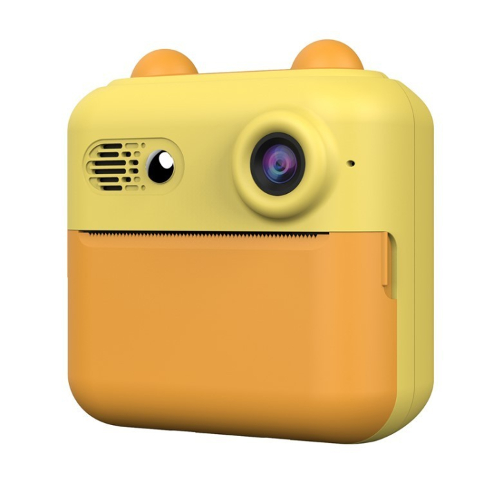 Camera Instantanee pentru Copii, Flippy, cu Functie de Printare, Cablu USB-C, Bluetooth, compatibil iOS/Android, Imprimare APP, Model Urechi, Snur Subtire Inclus, Portocaliu [2]