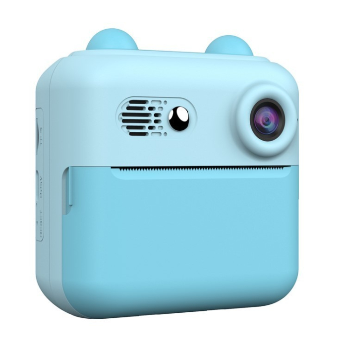Camera Instantanee pentru Copii, Flippy, cu Functie de Printare, Cablu USB-C, Bluetooth, compatibil iOS/Android, Imprimare APP, Model Urechi, Snur Subtire Inclus, Albastru [2]