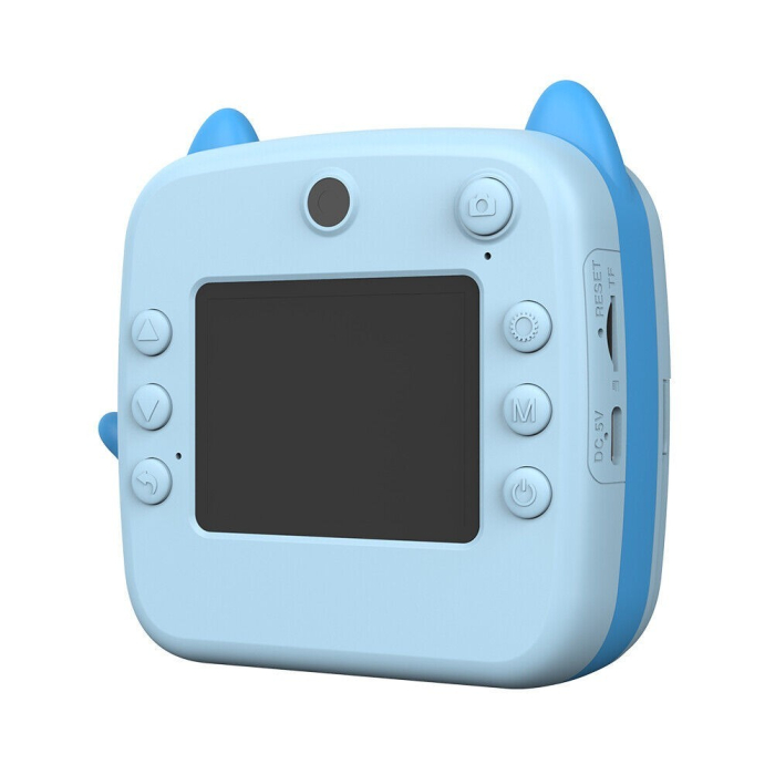 Camera Instantanee pentru Copii, Flippy, cu Functie de Printare, Camera Frontala + Selfie, Cablu USB-C, Bluetooth, Compatibil iOS/Android, Imprimare APP, Model Pisica, Albastru [6]