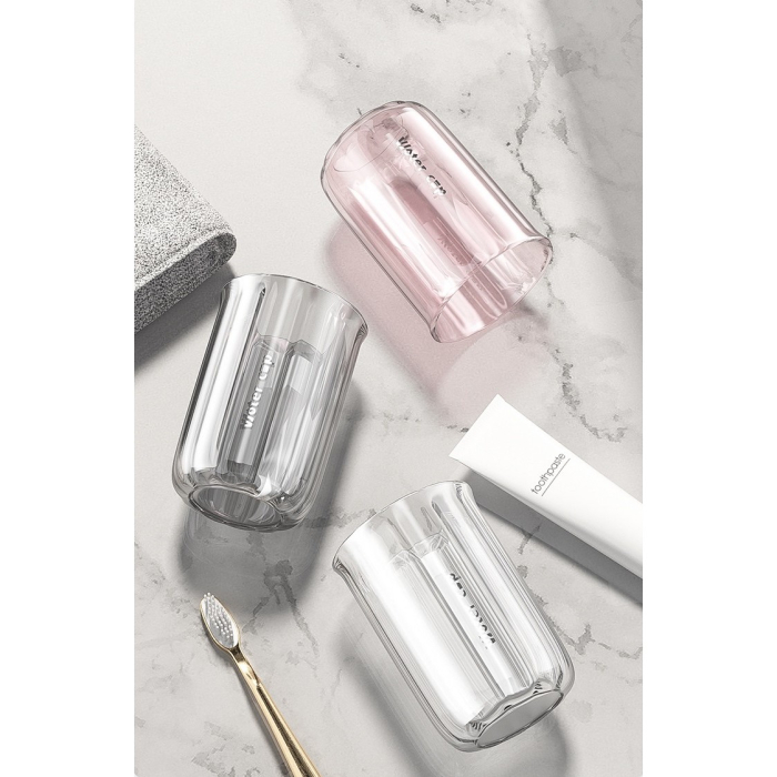 Cana de Apa pentru Clatit , pentru Periuta de Dinti, 200 ml, 10.4 x 7.3 cm, Roz Transparent [4]