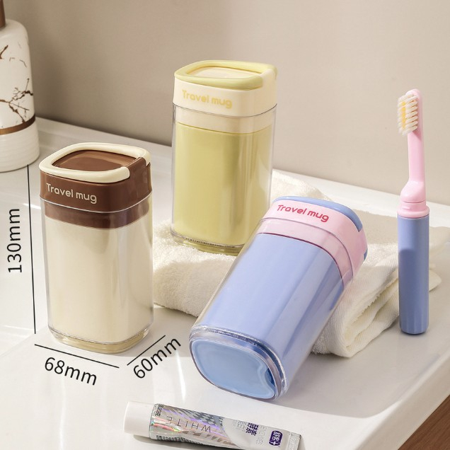 Cana Multifunctionala pentru Voiaj , cu Functii de Depozitare si Suport Articole Igiena Dentara, 13 x 6.8 x 6 cm, Maro deschis [5]