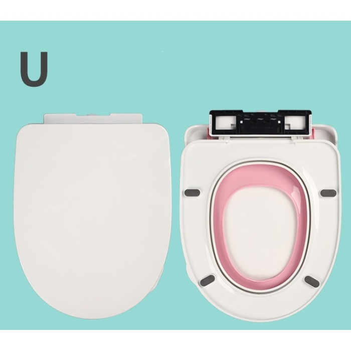 Capac de Toaleta cu Reductie 3 in 1 , pentru Copii +3 Ani si Adulti, Coborare Lenta si Silentioasa, Instalare Usoara, din PP5 , in Forma de U, Alb/Roz [6]