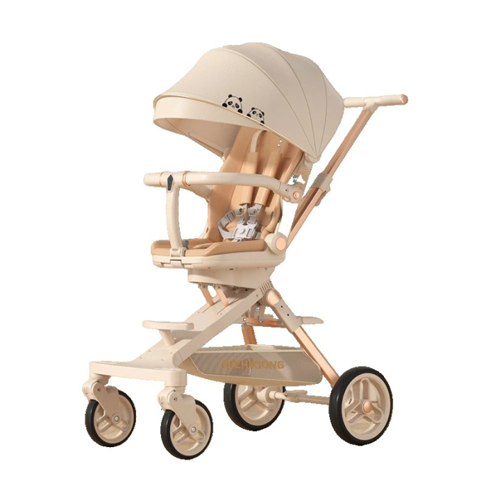 Carucior Sport Flippy 3in1, 6-36 Luni, Pliabil, Tavita pentru Masa, Pat de Dormit, Centura de Siguranta, Roti 360 Grade, Reversibil, Parasolar, Maner Reglabil, 64 x 35 x 100 cm, Panda, Crem [1]