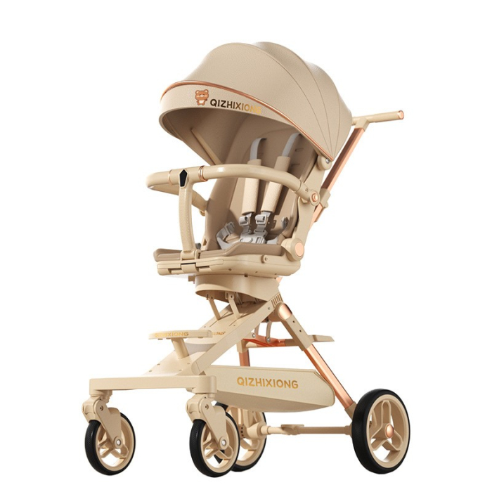 Carucior Sport Flippy 3in1, 6-36 Luni, Pliabil, Tavita pentru Masa, Pat de Dormit, Centura de Siguranta, Roti 360 Grade, Reversibil, Parasolar, Maner Reglabil, 64 x 35 x 100 cm, Bej [1]