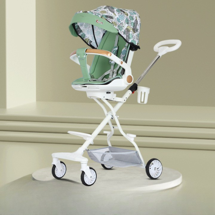 Carucior Sport Flippy 3in1, 6-36 Luni, Reversibil, Pliabil, Tavita pentru Masa, Pozitie de Somn, Centura de Siguranta, Roti 360, Suport Pahar, Copertina pentru Soare, 32x63x95cm, Verde Model Frunze [7]