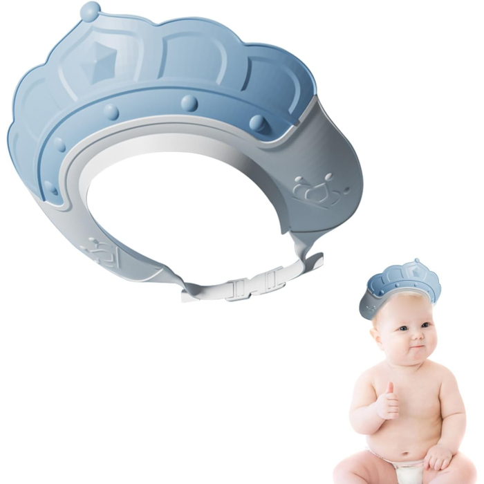 Casca de Dus , Previne Scurgerea Apei si Samponului pe Fata, 0-12 Ani, Ajustabila, din TPE+PP, 20 x 23 cm, Model Coroana, Albastru [3]