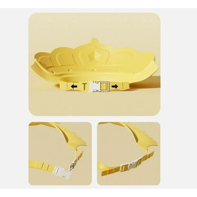 Casca de Dus , Previne Scurgerea Apei si Samponului pe Fata, 0-12 Ani, Ajustabila, din TPE+PP, 20 x 23 cm, Model Coroana, Galben [2]