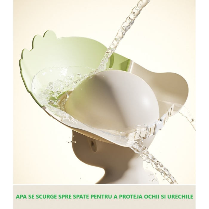 Casca de Dus , Previne Scurgerea Apei si Samponului pe Fata, 0-12 Ani, Ajustabila, din TPE+PP, 20 x 23 cm, Model Crocodil, Verde [3]