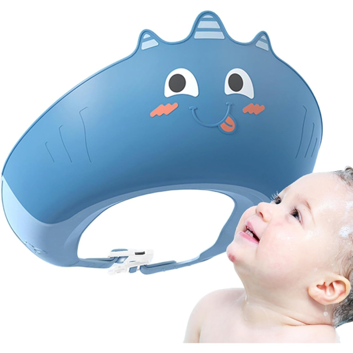 Casca de Dus , Previne Scurgerea Apei si Samponului pe Fata, 0-12 Ani, Ajustabila, din TPE+PP, 20 x 23 cm, Model Unicorn, Albastru [2]