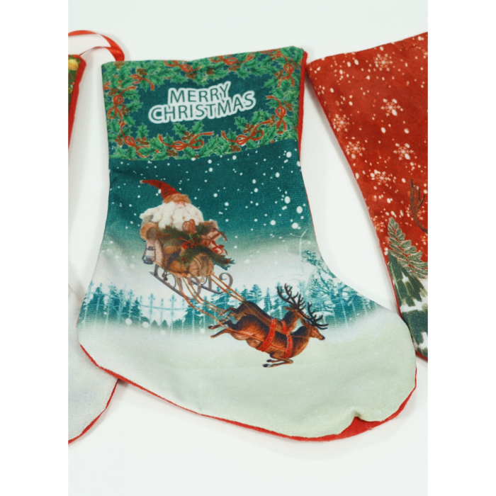 Ciorap Cadouri, culoare albastru-verde, imprimeu Mos Craciun, marimea 15x30 cm, Flippy [3]