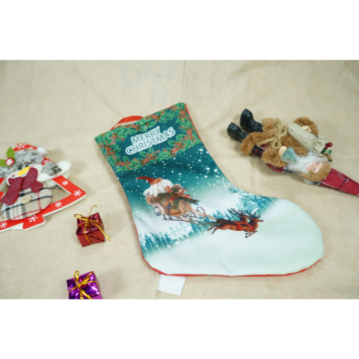 Ciorap Cadouri, culoare albastru-verde, imprimeu Mos Craciun, marimea 15x30 cm, Flippy [2]