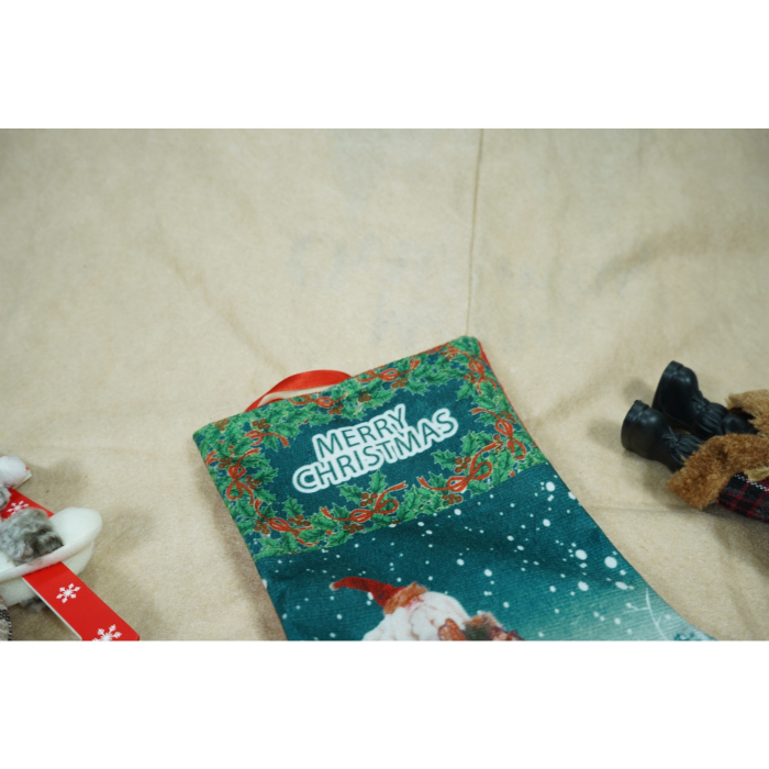 Ciorap Cadouri, culoare albastru-verde, imprimeu Mos Craciun, marimea 15x30 cm, Flippy [4]