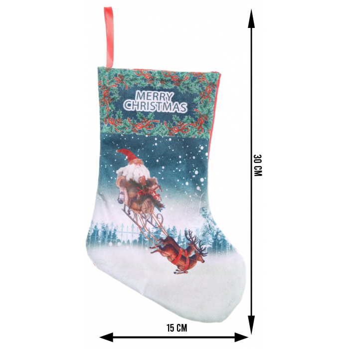 Ciorap Cadouri, culoare albastru-verde, imprimeu Mos Craciun, marimea 15x30 cm, Flippy [5]