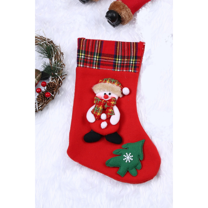 Ciorap Cadouri, culoare rosie, imprimeu om de zapada, marimea 15x28 cm, Flippy [2]