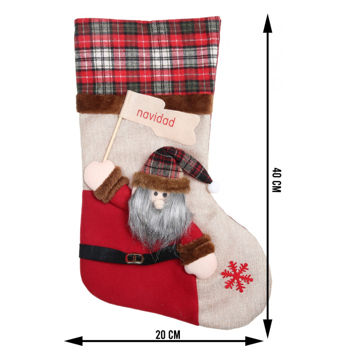 Ciorap Cadouri,Flippy,cu model Mos Craciun,crem, marimea 20x40 cm, textil, interior [4]