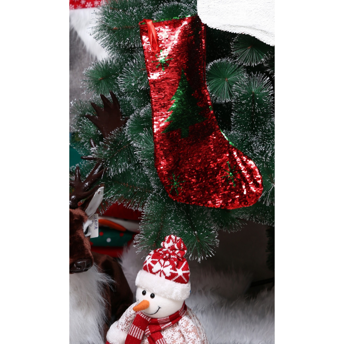 Ciorap Cadouri,Flippy,strasuri,cu model brad,rosu, marimea 20x45 cm, textil, interior [4]