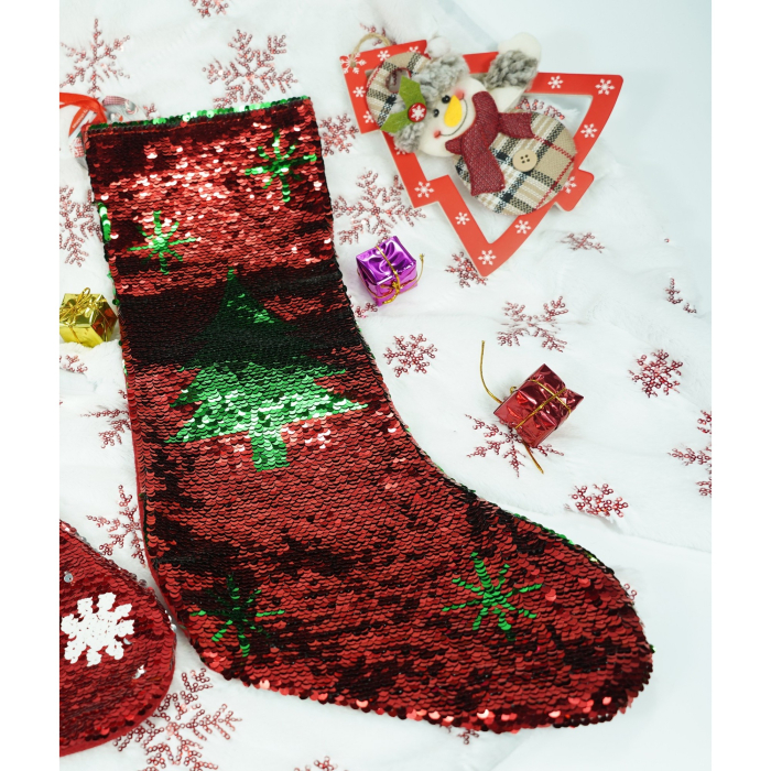 Ciorap Cadouri,Flippy,strasuri,cu model brad,rosu, marimea 20x45 cm, textil, interior [2]