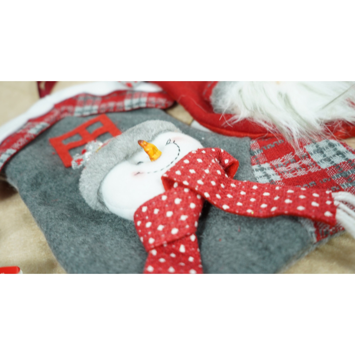 Ciorap Cadouri, model casa, culoare gri, imprimeu om de zapada, marimea 15x30 cm, Flippy [3]