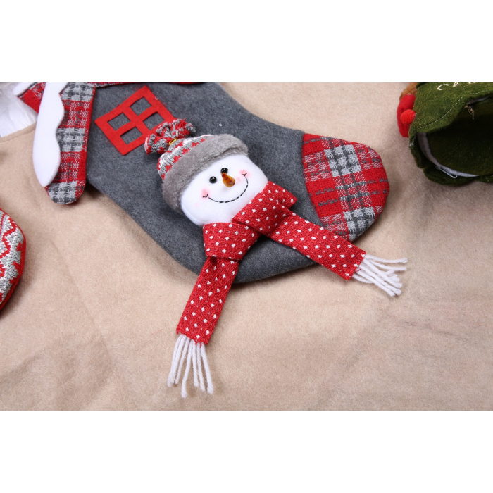 Ciorap Cadouri, model casa, culoare gri, imprimeu om de zapada, marimea 15x30 cm, Flippy [2]