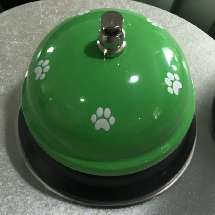 Clopotel Metalic Multifunctional,  , Verde cu Imprimeu Labuta Alba, 7.5x7.5x6.5 cm, Dresaj, Receptie, Restaurante [4]