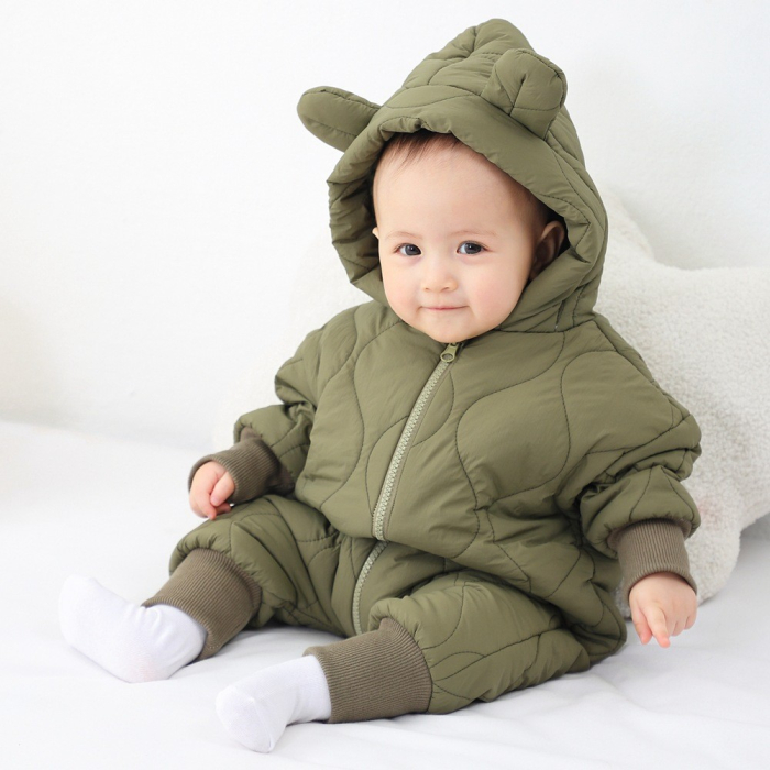 Combinezon de Iarna, Flippy, pentru Bebelusi, din Bumbac, cu Urechi, Mansete Elastice, Unisex, 66 cm, Verde [3]