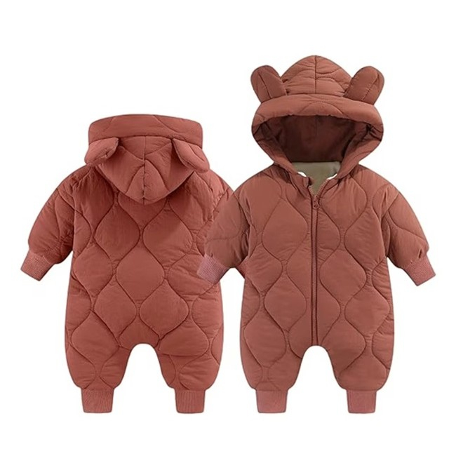 Combinezon de Iarna, Flippy, pentru Bebelusi, din Bumbac, cu Urechi, Mansete Elastice, Unisex, 66 cm, Visiniu [1]