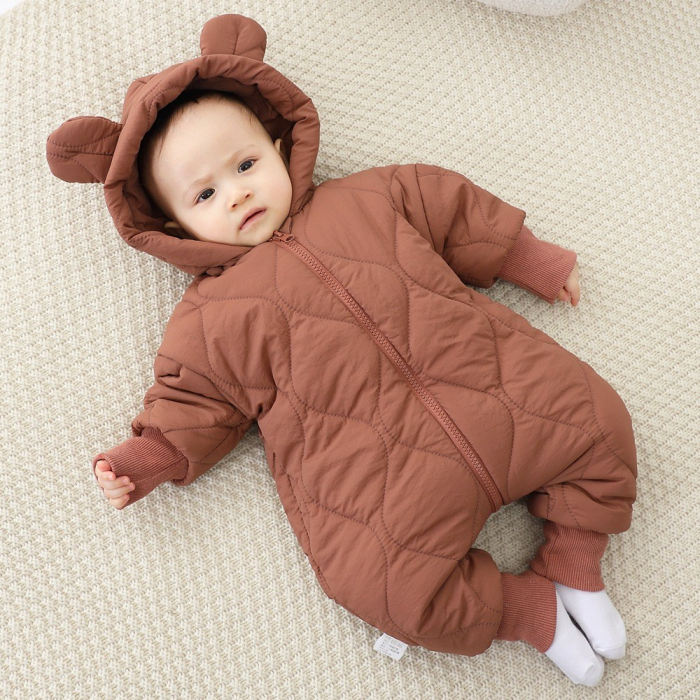 Combinezon de Iarna, Flippy, pentru Bebelusi, din Bumbac, cu Urechi, Mansete Elastice, Unisex, 66 cm, Visiniu [4]