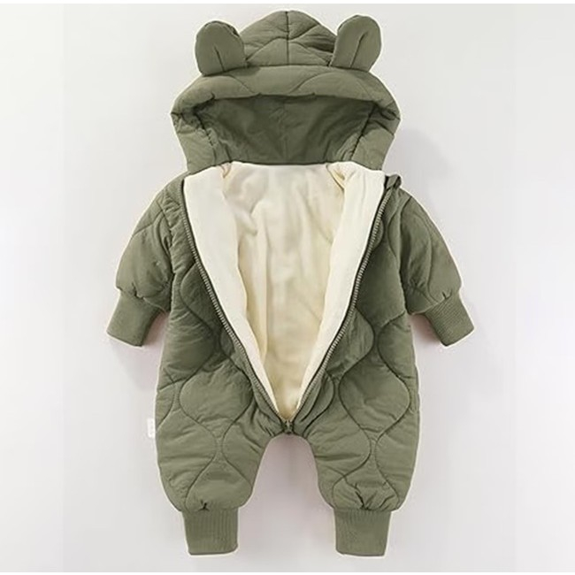 Combinezon de Iarna, Flippy, pentru Bebelusi, din Bumbac, cu Urechi, Mansete Elastice, Unisex, 73 cm, Verde [2]