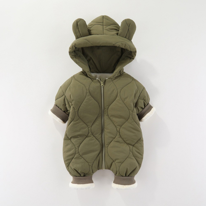 Combinezon de Iarna, Flippy, pentru Bebelusi, din Bumbac, cu Urechi, Mansete Elastice, Unisex, 73 cm, Verde [5]