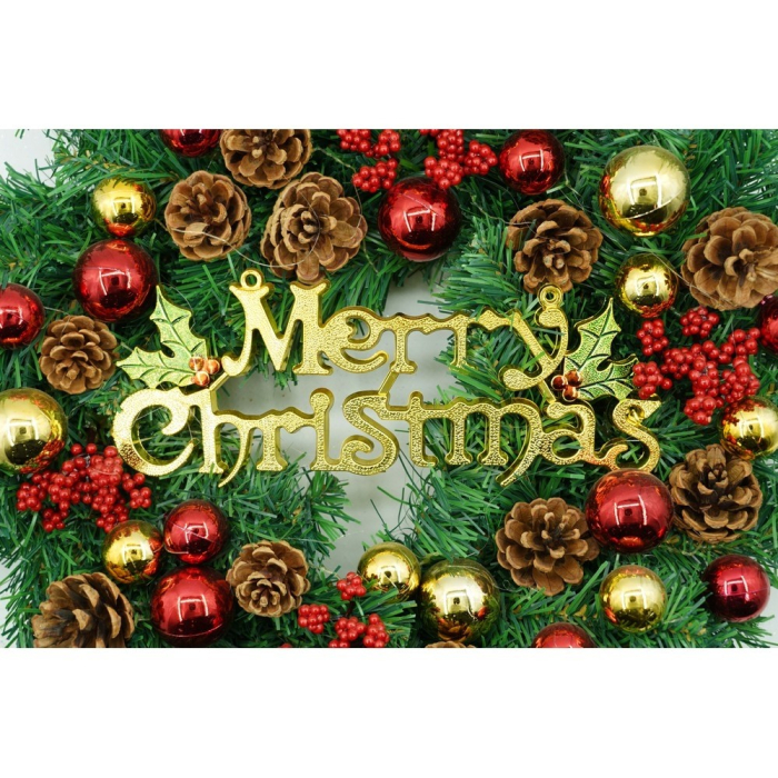 Coronita de Craciun pentru usa, Rosu-Auriu-Verde, 40 cm, PVC, Artificiala, Decorata, Interior/Exterior, Flippy [6]