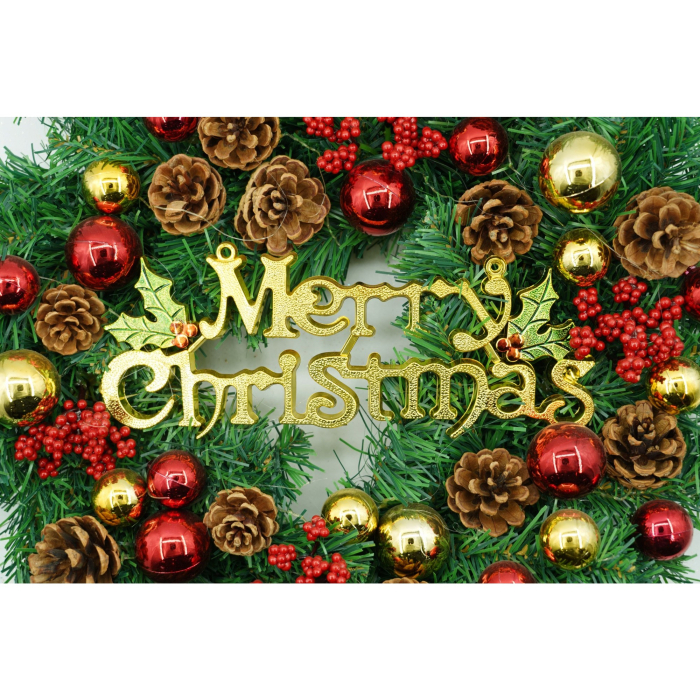 Coronita de Craciun pentru usa, Rosu-Auriu-Verde, 40 cm, PVC, Artificiala, Decorata, Interior/Exterior, Flippy [1]