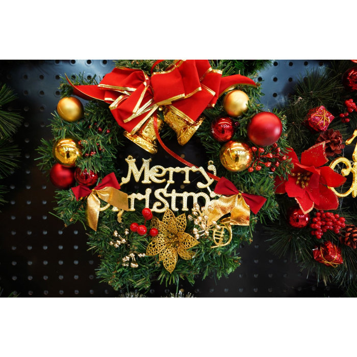 Coronita de Craciun pentru usa, Rosu/Auriu/Verde, 40 cm, PVC, Artificiala, Decorata, Interior/Exterior, Flippy [4]