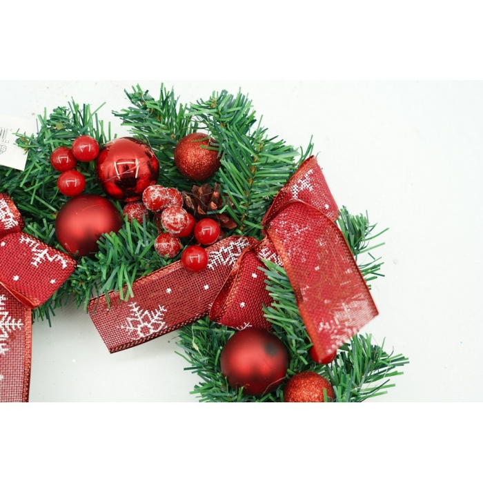 Coronita de Craciun pentru usa, Rosu/Verde, 35 cm, PVC, Artificiala, Decorata, Interior/Exterior, Flippy [6]