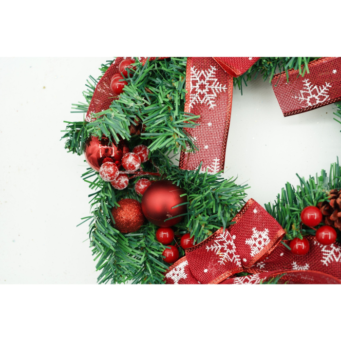 Coronita de Craciun pentru usa, Rosu/Verde, 35 cm, PVC, Artificiala, Decorata, Interior/Exterior, Flippy [2]