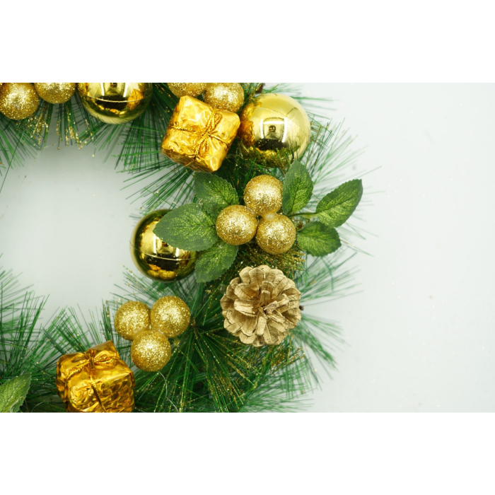 Coronita de Craciun pentru usa, Verde/Auriu, 35 cm, PVC, Artificiala, Decorata, Interior/Exterior, Flippy [2]