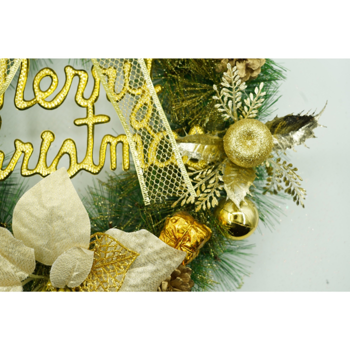 Coronita de Craciun pentru usa, Verde-Auriu, 40 cm, PVC, Artificiala, Decorata, Interior/Exterior, Flippy [2]