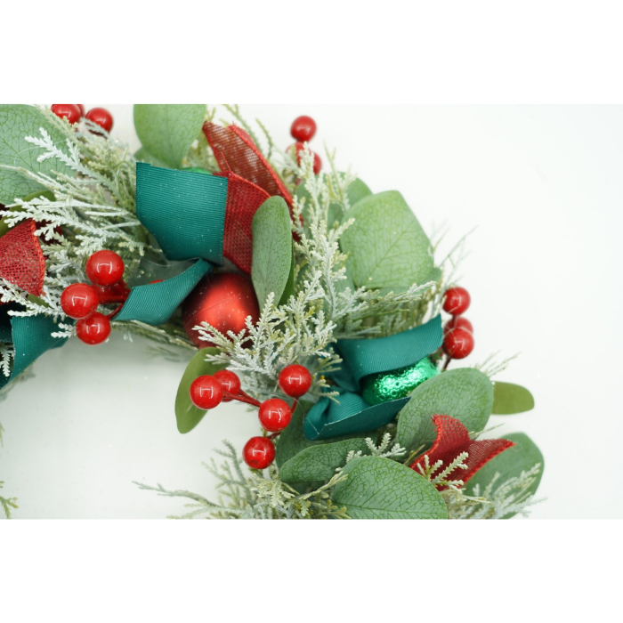 Coronita de Craciun pentru usa, Verde/Rosu, 40 cm, PVC, Artificiala, Decorata, Interior/Exterior, Flippy [1]