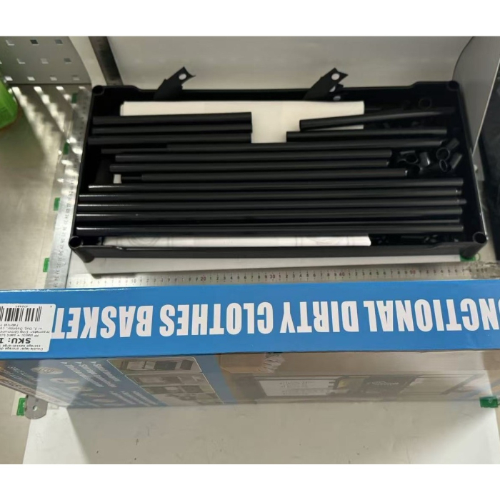 Cos de Rufe , 3 Rafturi, 4 Cosuri, Cadru de Otel Inoxidabil, 123x44x57 cm, Negru [2]