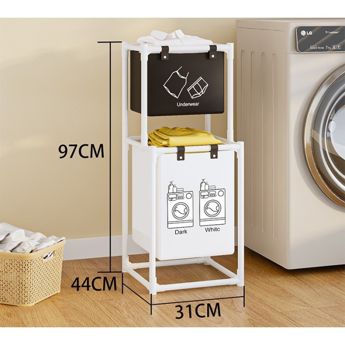 Cos de Rufe , cu 2 Etaje, 2 Cosuri, Cadru de Otel Inoxidabil, 97x44x31 cm, Alb [6]