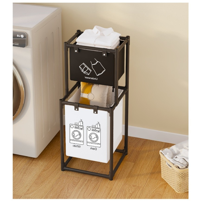 Cos de Rufe , cu 2 Etaje, 2 Cosuri, Cadru de Otel Inoxidabil, 97x44x31 cm, Negru [3]