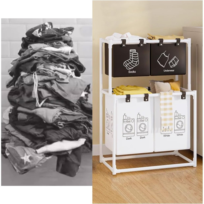 Cos de Rufe , cu 2 Etaje, 4 Cosuri, Cadru de Otel Inoxidabil, 97x44x57 cm, Alb [3]