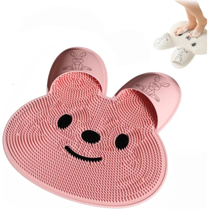 Covoras de Baie , pentru Masaj/Spalat Picioare, din TPE, Antiderapant, 45 x 45 cm, Model Iepuras, Roz [5]