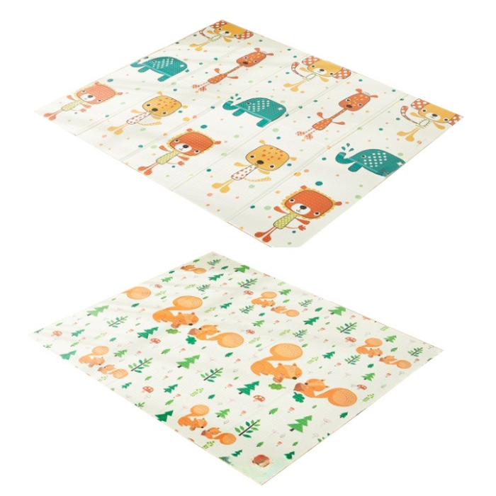 Covoras de Joaca pentru Copii Termic cu 2 Fete, Flippy, Model Veverite si Elefanti, cu Spuma, Impermeabil, Antiderapant, 200cm x 180cm x 1cm [1]