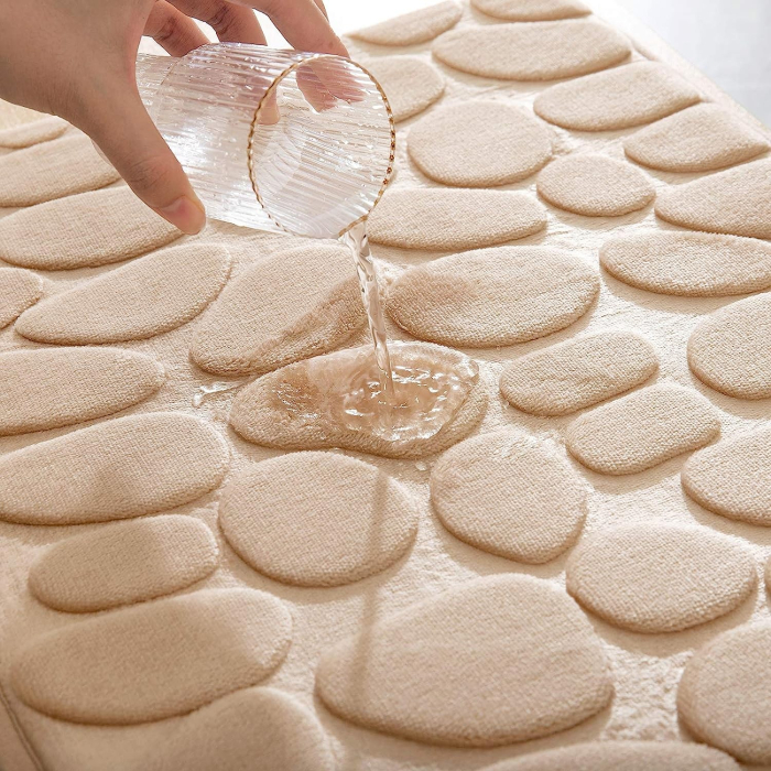 Covoras pentru Baie Antiderapant , Uscare Rapida, Model 3D Piatra, 40x60 cm, Bej [7]